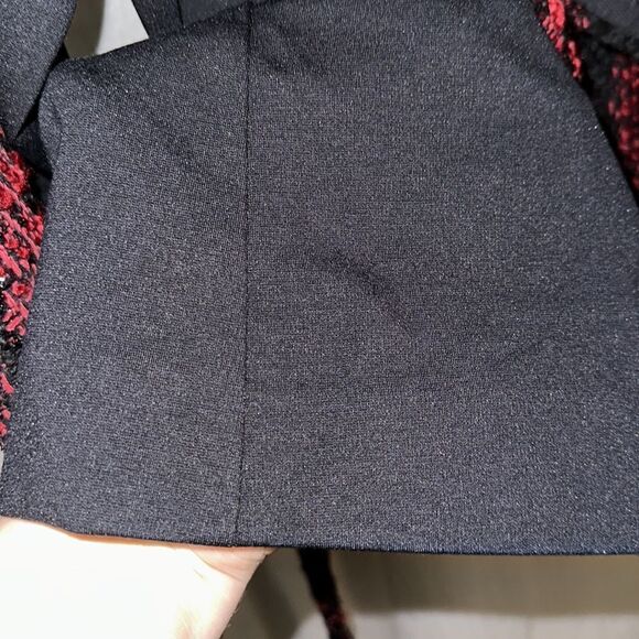 LANE BRYANT 26/28 Red Black Tweed Houndstooth Plaid Knit Back Combo Jacket - Picture 6 of 13